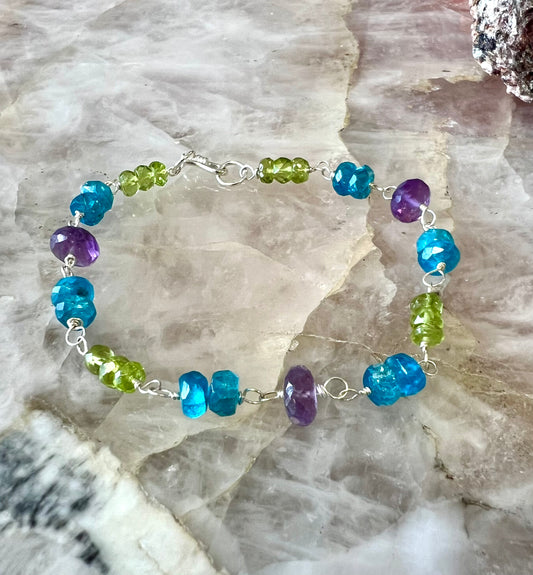 Amethyst Apatite and Peridot Bracelet